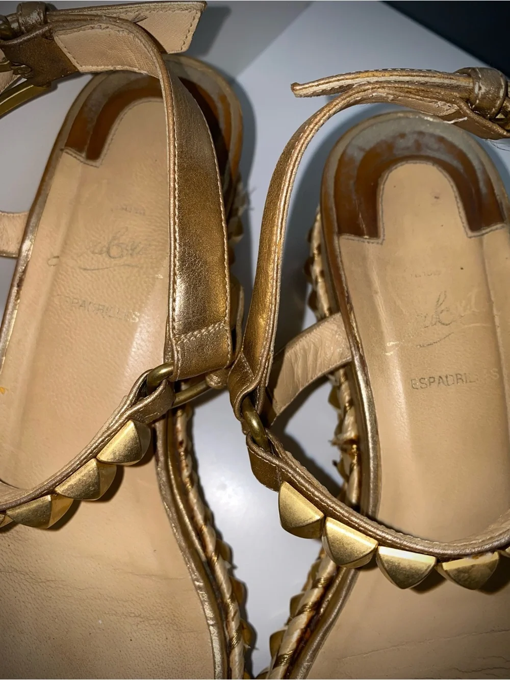 Christian Louboutin Gold Studded Espadrille Wedge Sandals